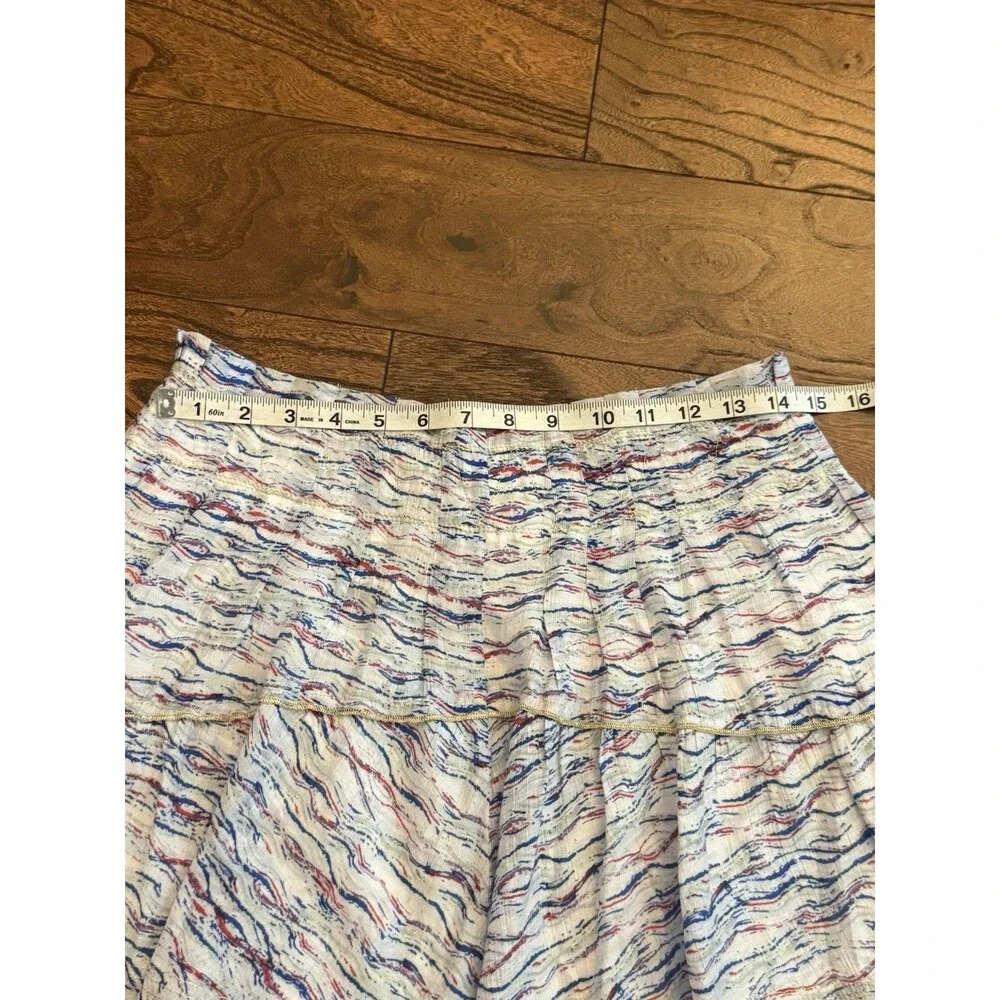 Free People White Blue Red Abstract Tiered‎ Lined A-Line Mini Skirt Size S
